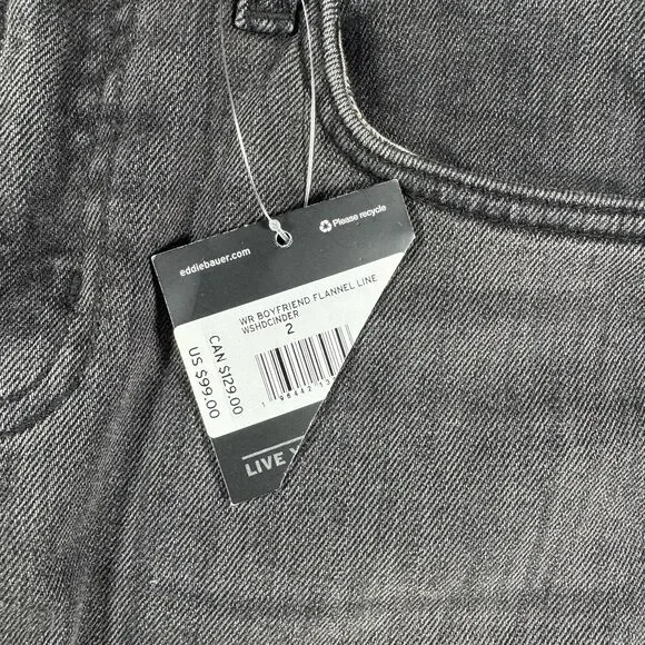 NWT Eddie Bauer Boyfriend Flannel Lined Midrise Straight Jeans Charcoal Size 2 - Picture 8 of 12